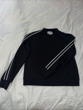 Black Crewneck Sweater with Grey Sleeve Stripes